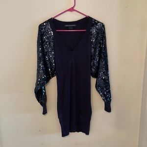 French connection navy thin sweater dress with sequins sleeves